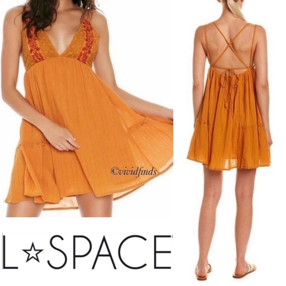 L*Space Mini Halter Crochet Elaina Sun Beach Dress S Orange Boho Swing Mini Sexy - Picture 3 of 11
